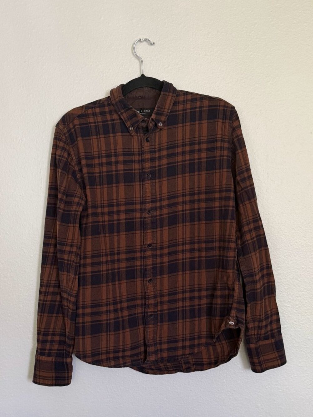 Rag & Bone Men's Medium Plaid Flannel Button Down Shirt Brown Navy Blue